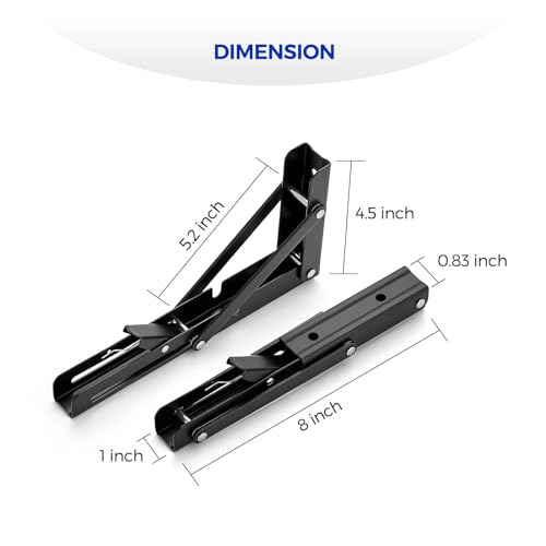 Ravinte Matte Black Folding Shelf Brackets, 8 Inch, 4 Pack - size: 8 Inch