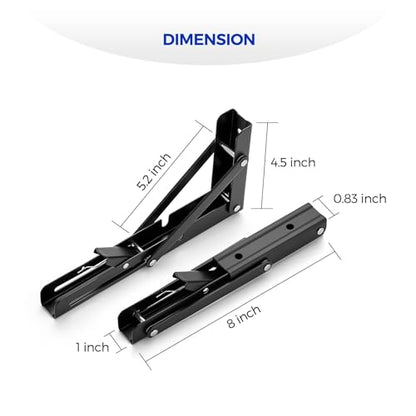 Ravinte Matte Black Folding Shelf Brackets, 8 Inch, 4 Pack - size: 8 Inch