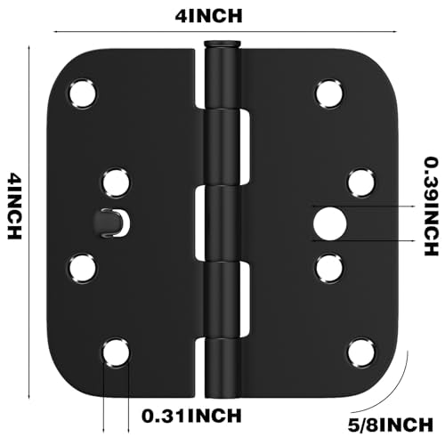 Goldenwarm 12 Pack 4 inch Security Black Door Hinges 5/8" Radius Corner - color: Matte Black-Security Tab