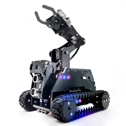 Adeept RaspTank Smart Robot Car Kit for Raspberry Pi 4B/3B/3B+(Board Not Included), Tank Tracked Robot with 4-DOF Robotic Arm,Obstacle Avoidance, Line Tracking, USB-C Charging, with Digital Tutorials