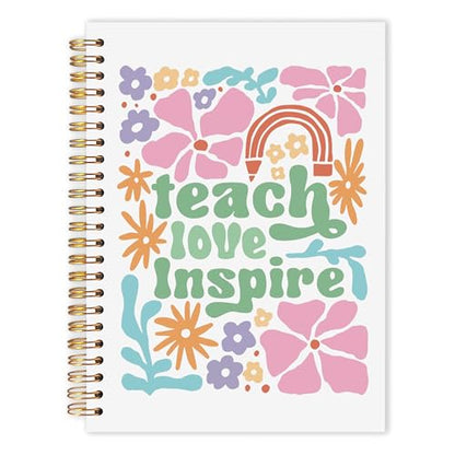Teacher Notebook Journal, Thank You Appreciation Teachers Gifts for Women, Teach Love Inspire Boho Floral Hardcover Spiral Notebook 5.5x8.3 Inch, Teacher Office Supplies - color: Teach Love Inspire Boho Floral