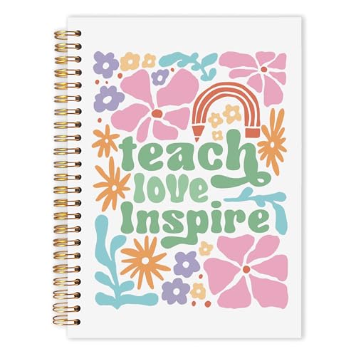 Teacher Notebook Journal, Thank You Appreciation Teachers Gifts for Women, Teach Love Inspire Boho Floral Hardcover Spiral Notebook 5.5x8.3 Inch, Teacher Office Supplies - color: Teach Love Inspire Boho Floral