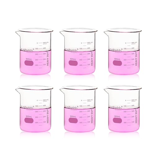 6pcs 600ml Upgrated Thick Glass Beakers, Griffin Low Form Beaker Set with Double Scale, 3.3 Boro, LVA030 - style: 6pcs of Vol.600ml