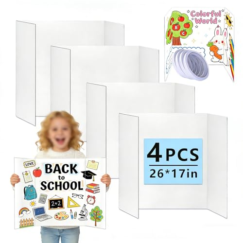 KISOY 4 PCS 26" x 17" Trifold Poster Board,White Display Board for School Projects and Presentations (4, 26 x 17 Inches)