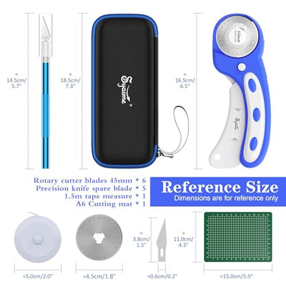 45mm Rotary Cutter | Rotary Fabric Cutter | Rotary Cutters for Sewing, Scrapbooking, Hobbies, DIY | A6 Cutting Mat, Storage Boxes, Precision Knives, Ruler, Spare Blades | Fabric Roller Cutter - color: Blue