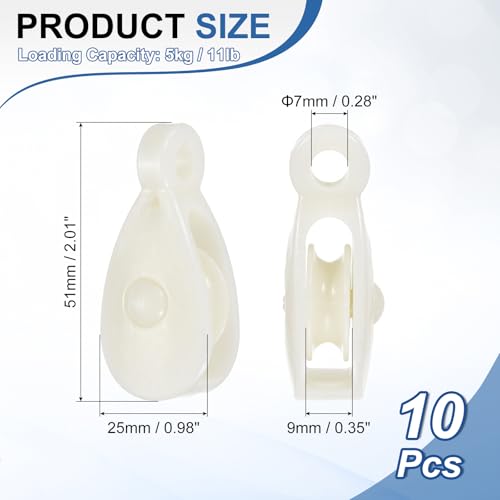 PATIKIL Mini Nylon Pulley Wheel 0.28" ID 2.01" L 10Pcs Single Sheave - size: 0.28" ID 2.01" L