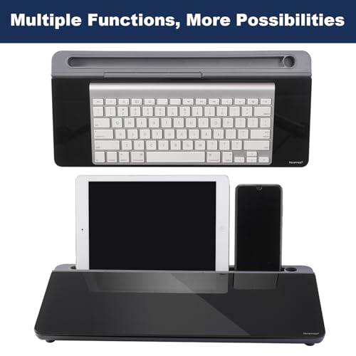 TSJ OFFICE Desktop Whiteboard Dry-Erase-Board - Computer Keyboard Stand White Board Surface Pad with Drawer, Desk Organizers with Accessories for Office, Home, School Supplies - Black＆Grey - color: Grey Base/ Black Glass