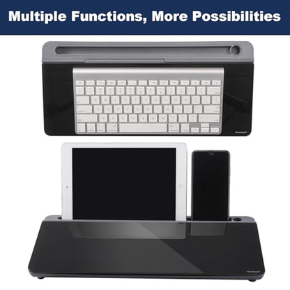 TSJ OFFICE Desktop Whiteboard Dry-Erase-Board - Computer Keyboard Stand White Board Surface Pad with Drawer, Desk Organizers with Accessories for Office, Home, School Supplies - Black＆Grey - color: Grey Base/ Black Glass