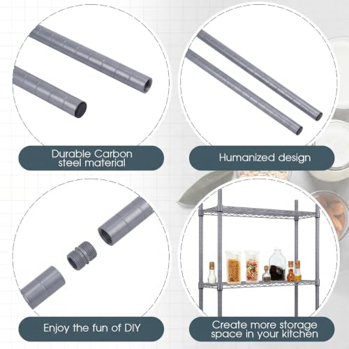 Thyle 4 Pack 74-Inch Wire Shelving Posts with 50 Clip, Chrome Steel, Gray - color: Grey, size: 74"