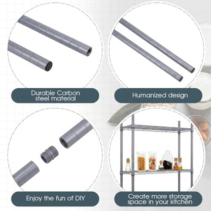 Thyle 4 Pack 74-Inch Wire Shelving Posts with 50 Clip, Chrome Steel, Gray - color: Grey, size: 74"