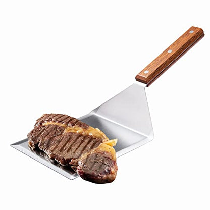 Extra Wide Spatula with Beveled Edges, Oversized Stainless-Steel Spatula with Wood Handle for Skillets, Griddles & Pancake Flipper for Burgers, Omelet, and Versatile for Culinary Task, 6 x 5-inches - size: 5" x 6"