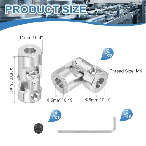 PATIKIL Rotatable Universal Steering Shaft 5mm to 5mm Inner Dia, 2 Pcs U Joint Shaft Coupling U Joints Coupler Connector Accessories with M4 Screws Spanner for Motor Model Robots - size: 5mm-5mm