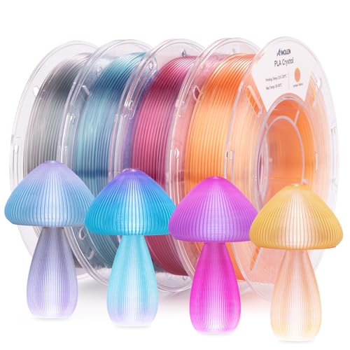 AMOLEN Translucent PLA 3D Printer Filament Bundle Crystal Multicolor 200gx4 - color: Phantom Blue/Amber Yellow/Haze Blue/Aurora Purple