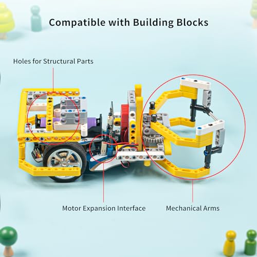 ELECFREAKS microbit Starter Kit Cutebot Pro DIY Programmable Robot Car Kit with 4 Line-Tracking Sensors and Encoded Motor, microbit Project Makecode Coding Set (not Include Micro:bit and Battery)