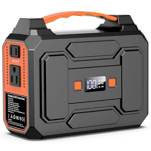 Portable Power Station, 146Wh 100W Solar Powered Power Bank with AC Outlet - color: Orange