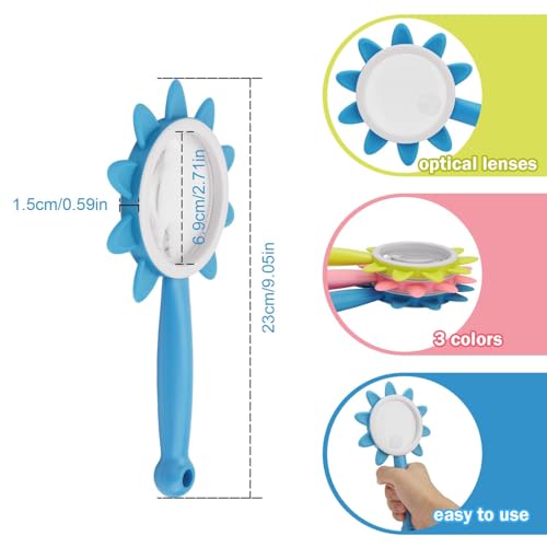 Rongon 10X Kids Magnifying Glass Handheld Magnifier for Children (Blue) - color: Blue