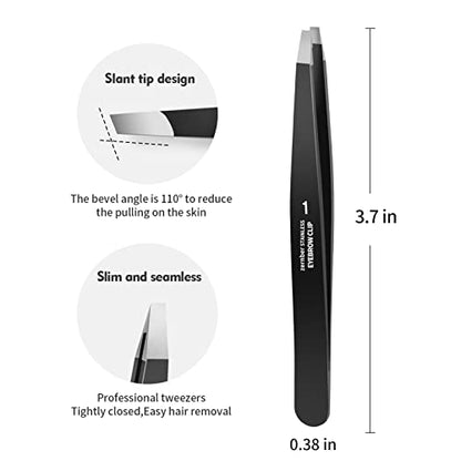 Eyebrow Tweezers for Women ZERNBER Best Precision Tweezers for Men Chin Hair Professional Tweezer for Facial Hair Remover - color: 1 Pack (Black-slant)