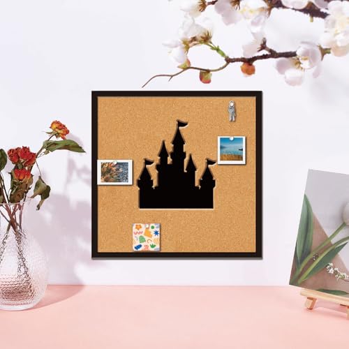 CRASPIRE Castle Pin Board 11.8x11.8In Thick Cork Board Square Wall Mounted Framed Bulletin Display Badge Wooden Decorative Corkboard Memory Memo Brooch Lapel Storage Jewelry for Home Classroom Wedding - style: Square Castle