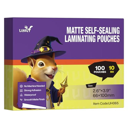 Uinkit 10mil Matte Self-Seal Double-Sided Laminating Pouches 2.6x3.9 Inches - color: Matte, size: Card Size