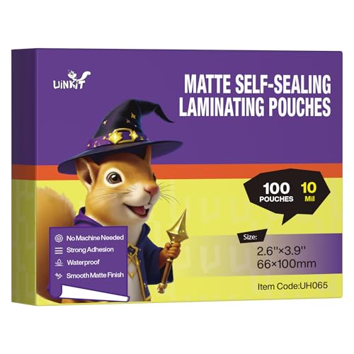 Uinkit 10mil Matte Self-Seal Double-Sided Laminating Pouches 2.6x3.9 Inches - color: Matte, size: Card Size