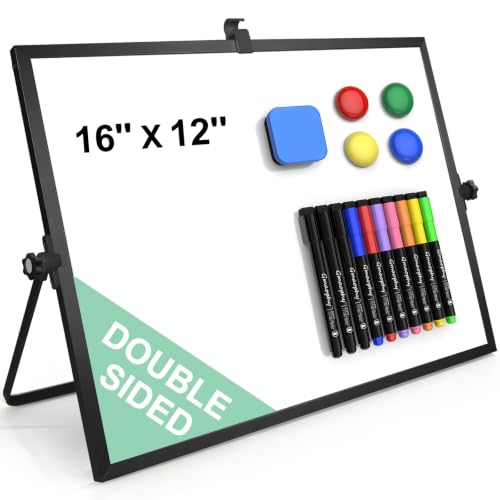 Dry Erase White Board with Stand, 16"x12" Double-Sided Magnetic Whiteboard - color: Black