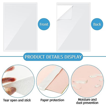 100Pcs Self Adhesive Display Pockets - 8.5 x 11 Inch Paper Sleeves for Wall and Door Communication, Clear Adhesive Sheet Protectors for Office, School, Box Posting Signs