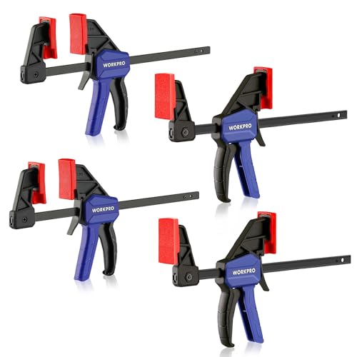 WORKPRO 6" Mini Bar Clamps for Woodworking, 50 lbs Load Limit, 4-Pack - color: Blue, size: 6" Mini