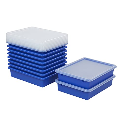 ECR4Kids Letter Size Plastic Tray Organizer with Lids, Small, Storage Bins, Blue, 10-Piece - color: Blue