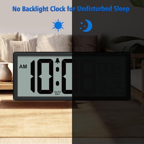 WallarGe 14.5'' Large Digital Wall Clock Battery Operated - color: Black