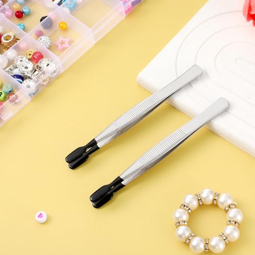 Rubber Tipped Tweezers, 2 Pieces Flat Tip PVC Rubber Coated Precision Tweezers, Long Tweezer, for Stamps Coins Jewelry Crafts Industrial Electronic Lab