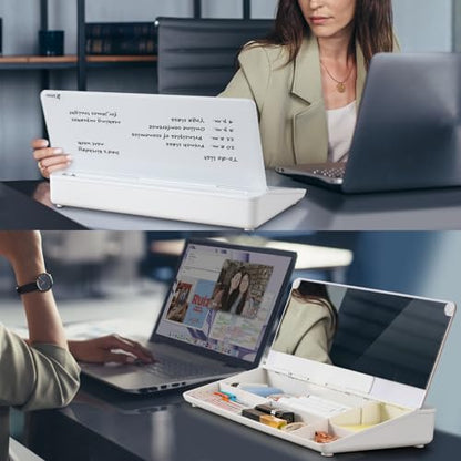 Varhomax Glass Desk Whiteboard with Built-in Mirror, Desktop Organizer - color: White With Mirror