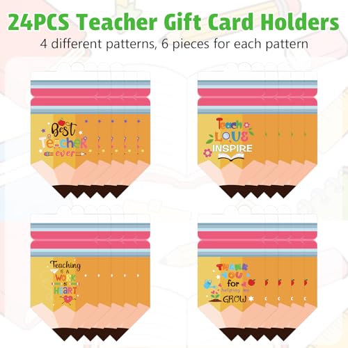 LOKIPA 24PCS Teacher Gift Card Holders, Pencil Gift Card Holder Back to School Gifts Teacher Appreciation Gifts Cards Thank You Greeting Bulk for Graduation Party Supplies