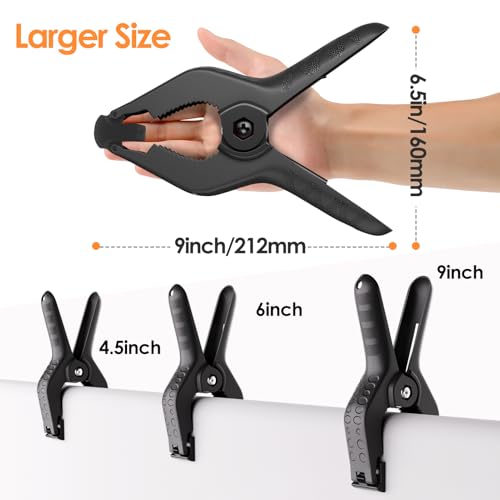 Spring Clamps Heavy Duty, 9in Plastic Backdrop Clips, 6 Pack Black - color: Black, size: 9in