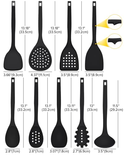BUNDLEPRO Silicone Cooking Utensils Set, 9 Pcs Kitchen Utensils, One-Piece - color: Black