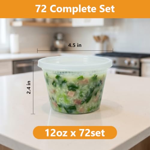 NESCCI 72 Sets (144-Piece) Deli Containers with Lids,12oz X 72 Set Each - size: 12oz X 72 Set
