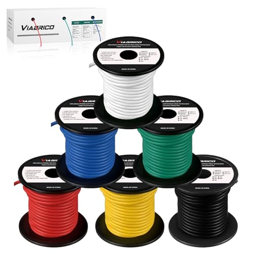 VIABRICO 12 Gauge Wire 300FT, 12 AWG Auto Wire 50ft Each Spool, 6 Colors Copper Clad Aluminium Low Voltage Electrical 12 Gauge, Hookup Kit for Breadboard/Automotive/DIY/Battery - size: 12AWG-300FT