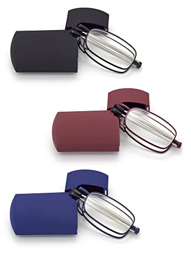 HIGHLIKE Hard Cases Folding Reading Glasses, Pocket Wallet Purse Compact Spring Hinge Readers, Transparent Clear Lens - color: C4, Black Blue Red