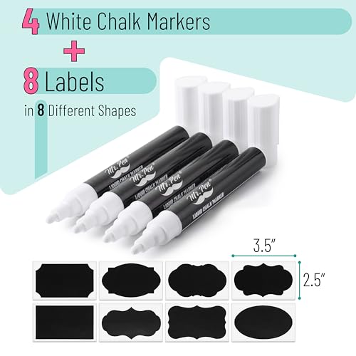 Mr. Pen- Liquid Chalk Marker Pen, 4 Pack, 8x Labels - size: One Size & Dual Tip