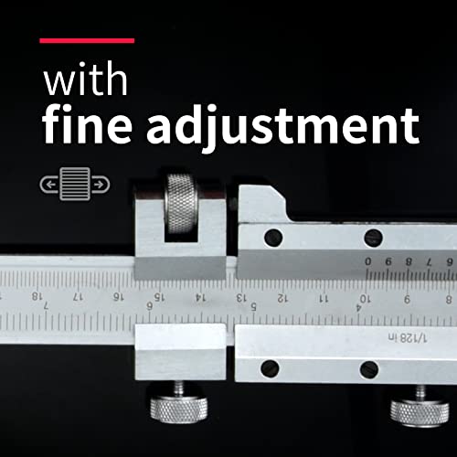 Stainless Steel Precision Vernier Caliper with Fine Adjustment,0-24" Range Calipers,Caliper Measuring Tool with 0mm-600mm Range,1/128 in,0.05mm Graduation(0-24"（with fine Adjustment）) - size: 0-24" (With Fine Adjustment)