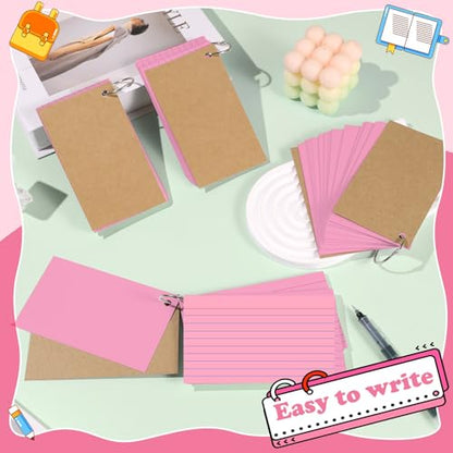 200 Count Pink Index Cards 3x5 Inch Flash Cards Note Cards with Ring - color: Pink-200 Count, size: 3x5