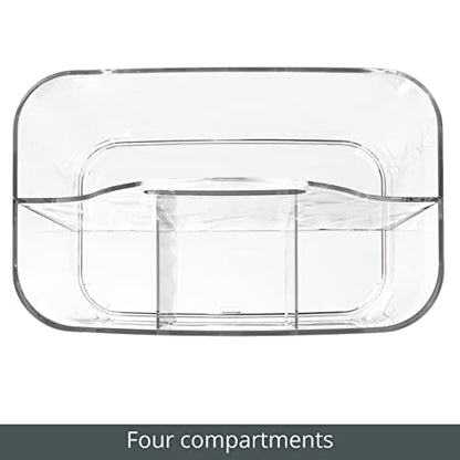 mDesign School Supplies Desk Organizer Tote for Scissors, Pens, Pencils, Notepads, Markers, Highlighters, Tape - Small, Clear