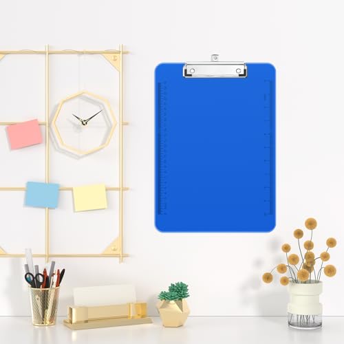 Piasoenc Plastic Clipboards, 8.5 x 11 Clip Board with Ruler,Blue - color: Blue