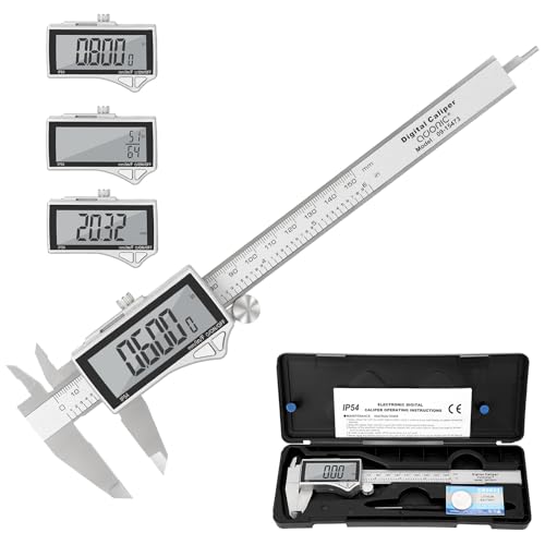 Adoric Digital Caliper, Caliper Measuring Tool Stainless Steel Vernier Caliper Digital Micrometer with Large LCD Screen, Easy Switch from Inch Metric Fraction, 0-6" Caliper Tool for DIY/Household - color: SS-Large LCD, size: 6"
