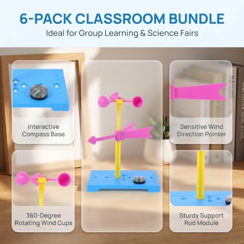 TOYANDONA 6 Sets Wind Vane Educational Toys for Kids Brain Toy Powder Anemometer Classroom Tools Weather Vane Developmental Toys Instruments Squiz Toys Manual Material Package Plastic Child