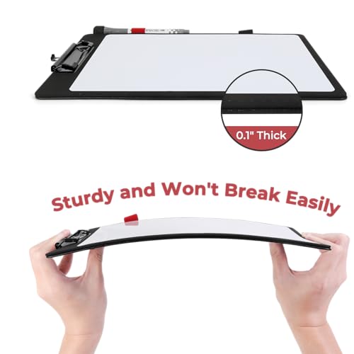 Hardboard Dry Erase Clipboard | 9”x12.5” Premium PU Leather Executive Clipboard with Anti-Ghosting Surface | Strong Clip Holds Letter & A4 Paper | for Office, School, Teacher, Nurse (Black)