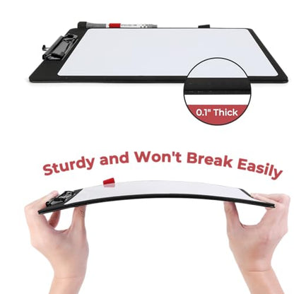 Hardboard Dry Erase Clipboard | 9”x12.5” Premium PU Leather Executive Clipboard with Anti-Ghosting Surface | Strong Clip Holds Letter & A4 Paper | for Office, School, Teacher, Nurse (Black)