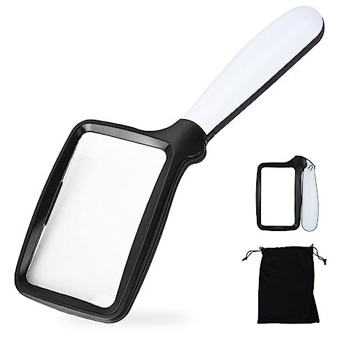 Folding Handheld Magnifying Glass with Light, 3X Large Rectangle Reading Magnifier with Dimmable LED for Macular Degeneration Seniors Reading Inspection Coins Jewelry