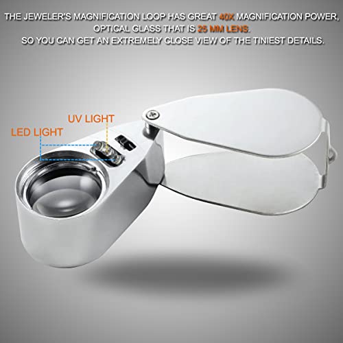 KINGMAS 40X Jewelers Loupe, LED Light Illuminated Folding Magnifying