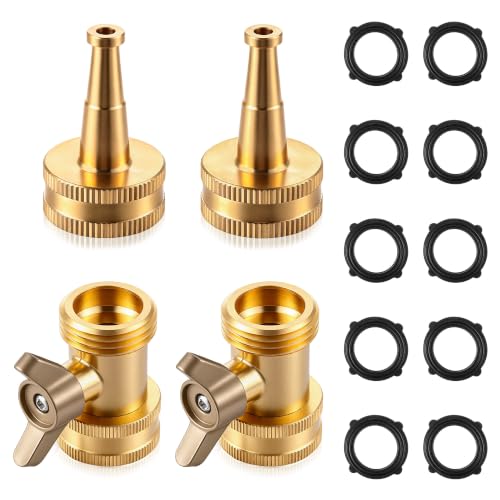 4 Pcs Brass Hose Nozzle Kit, High Pressure Jet & Spray Nozzles(2 Short Spray), Water Hoses Nozzle with 2 Easy Turn Brass Hose Shut off Valve, 3/4”GHT Connector for Garden, Extra 10 Rubber Washers - style: 2 Short Spray