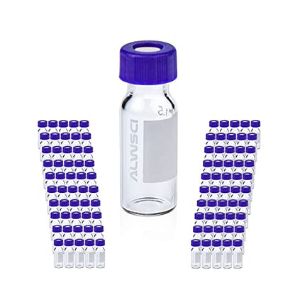2ml Autosampler Vial, 9-425 HPLC/GC Sample Vials with Screw Caps, 100 PCS - color: Clear Vial & Red PTFE White Silicone Liner